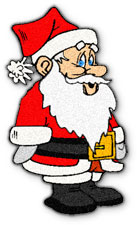 Santa in red coat with gold buckle