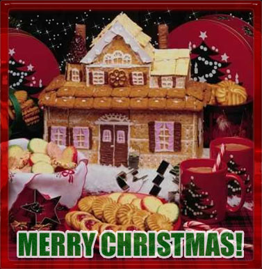 gingerbread house plus many Christmas goodies