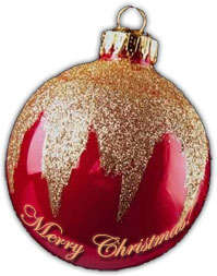red ornament with Merry Christmas