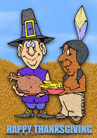 happy thanksgiving with pilgrim and indians