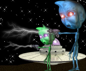 two space aliens with ray guns