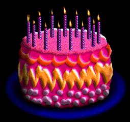 animated birthday cake with burning candles