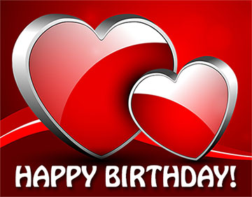 Happy Birthday with red hearts