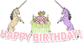 2 unicorns and birthday cake