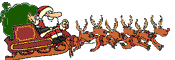 Animated Santa with reindeer pulling his sleigh