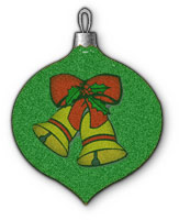 green ornament with Christmas bells