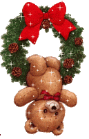 bear swinging on a Christmas wreath animated