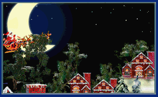 Santa and reindeer flying on Christmas eve
