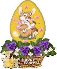Easter basker, bunny, flowers and eggs