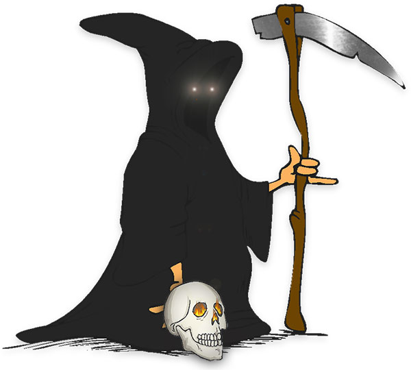 grim reaper with a lost skull and scythe