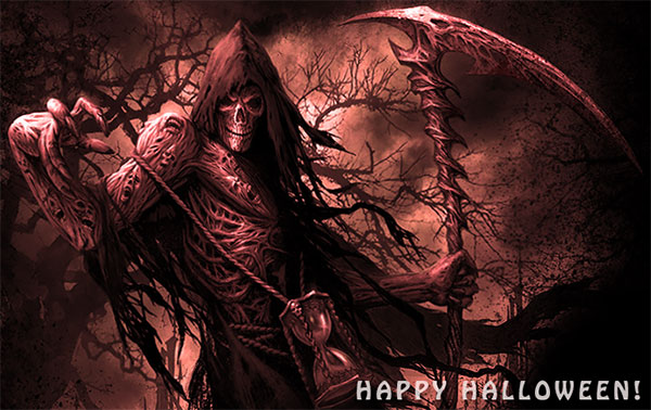 grim reaper with Happy Halloween