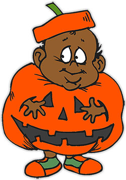 dressed as jack-o'-lantern