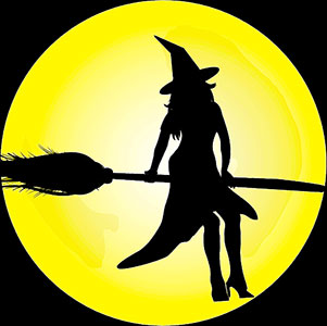 witch on her broom flying