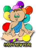 baby new year with balloons and noise makers
